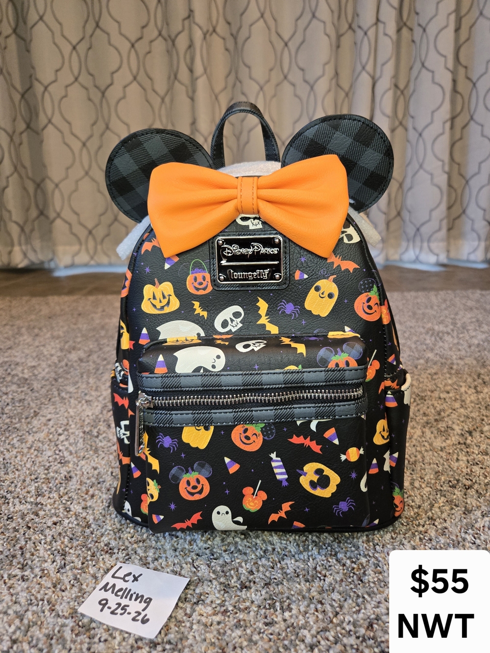 Loungefly Disney Parks Halloween Mini Backpack - Black with Orange Bow